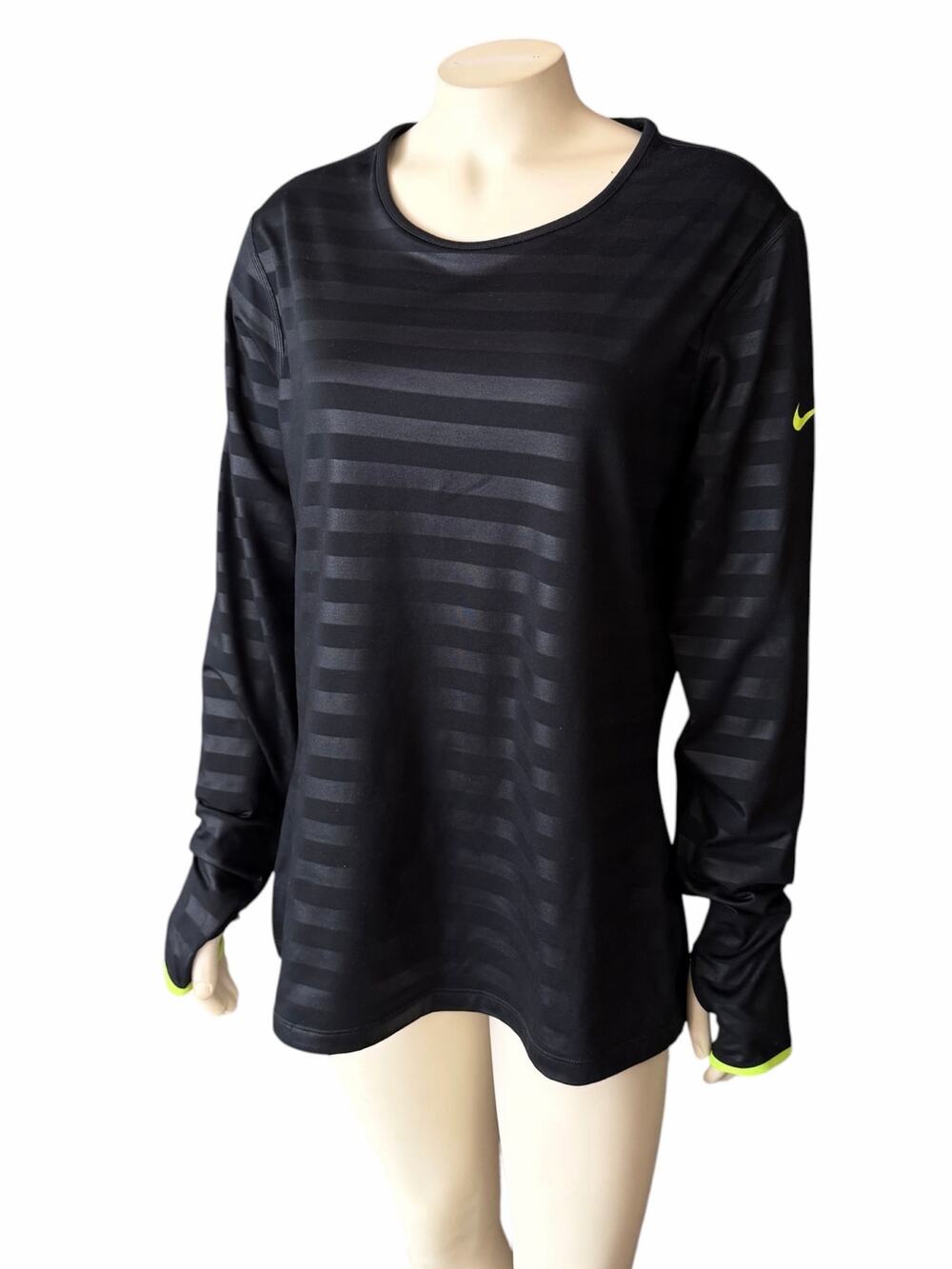 Nike Pro Dri-Fit Hyperwarm Athletic Pullover Top Striped Black Yellow XL